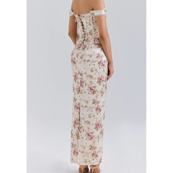 NEW, HOUSE OF CB Isis Floral Corset Bodice Gown In White floral Sz L #MD1251 - Picture 6 of 13